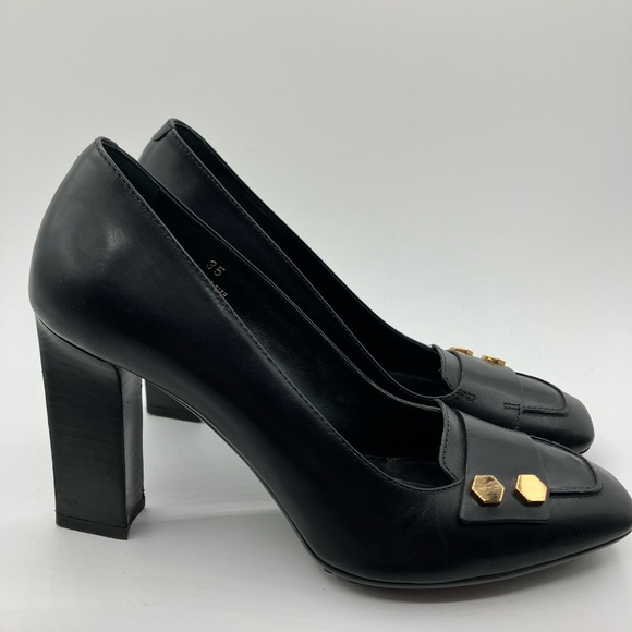 Tod's Shoes - Tod`s Black Leather Square Toe Heels Size 35/5